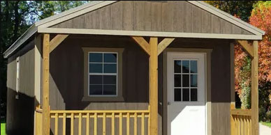  The Rustic Cabin comes standard with a 4′ deep front porch with rails. Side Cabins come standard with a 4′ porch, three 2 x 3 windows standard. One 9-light, 36″ pre-hung door. 8 ft walls 